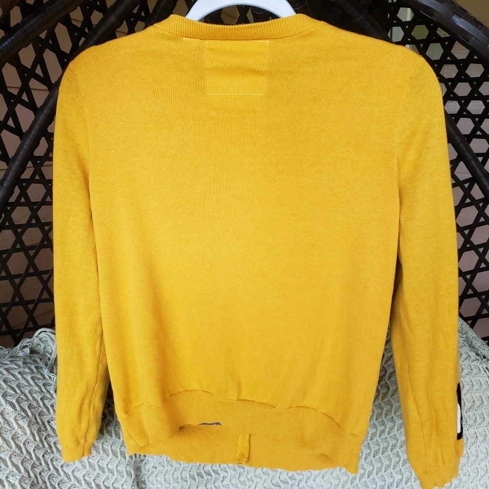 Mustard Yellow Penguin Print Cardigan Sweater - Picture 2 of 7